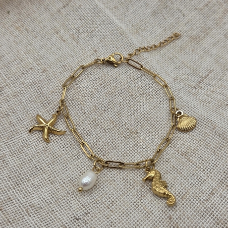 Armband Gold Silber | Seestern Muschel Seepferd Perle | Charms