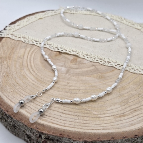 Brillenkette mit Süßwasserperlen & weißer Jade | Glasses Chain