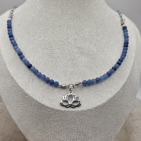 Halskette Aventurin mit Lotusblüten - Anhänger Silber - Lotus