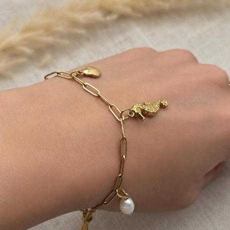Armband Gold Silber | Seestern Muschel Seepferd Perle | Charms