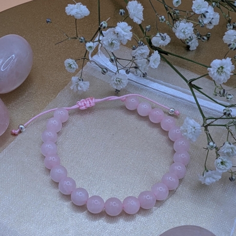 Armband Rosenquarz - Perlenarmband Edelstein Schmuck, verstellbar