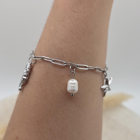 Armband Gold Silber | Seestern Muschel Seepferd Perle | Charms