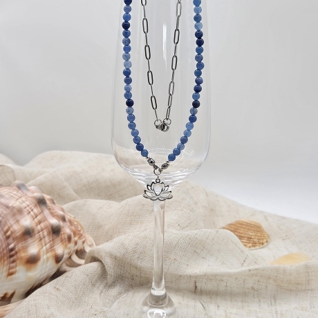 Halskette Aventurin mit Lotusblüten - Anhänger Silber - Lotus