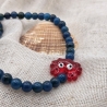 Halskette – Perlenkette mit rotem Krebs aus Glas & blauem Apatit
