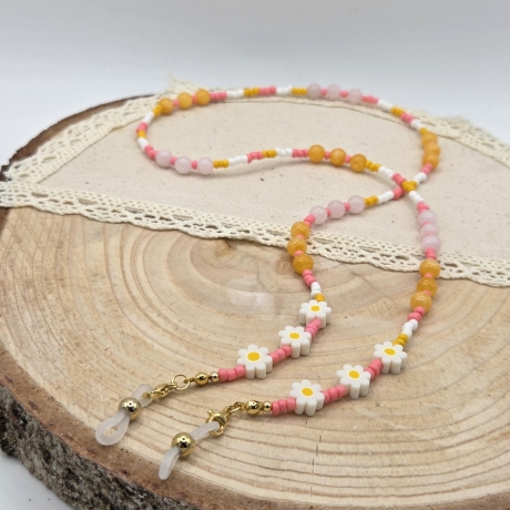 Brillenkette Boho – Rosenquarz & Chalcedon | Glasses Chain Sommer