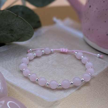 Armband Rosenquarz Silber - Perlenarmband, Edelstein Schmuck