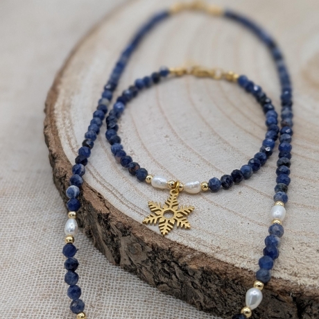 Halskette Lapislazuli - Edelstein Schmuck, Perlenhalskette Damen