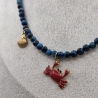 Halskette Perlenkette Tigerauge blau, Krebs Anhänger & Muscheln