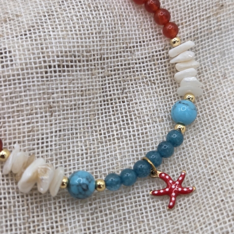 Armband mit Seestern | roter Achat | Apatit | Türkis | Perlen