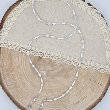 Brillenkette mit Süßwasserperlen & weißer Jade | Glasses Chain