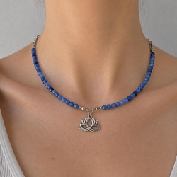 Halskette Aventurin mit Lotusblüten - Anhänger Silber - Lotus