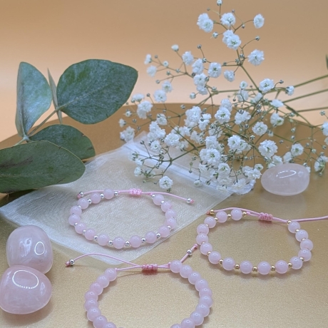 Armband Rosenquarz Gold - Perlenarmband, Edelstein Schmuck