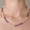 Halskette Perlenkette - Dalmatiner Jaspis, Tigerauge und Amethyst