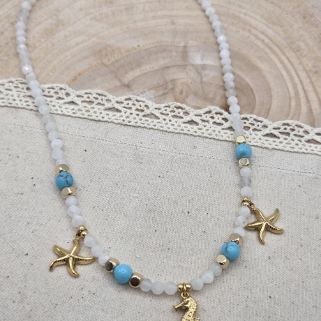 Halskette Türkis | gold silber | Seepferdchen | Seestern Anhänger