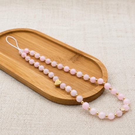 Handykette Rosenquarz | Taschenanhänger | Schlüsselanhänger