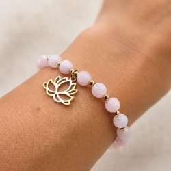 Rosenquarz Armband | Edelsteinarmband mit Lotus | Geschenk Frauen