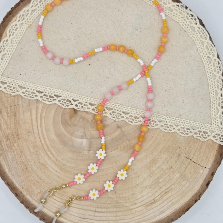 Brillenkette Boho – Rosenquarz & Chalcedon | Glasses Chain Sommer