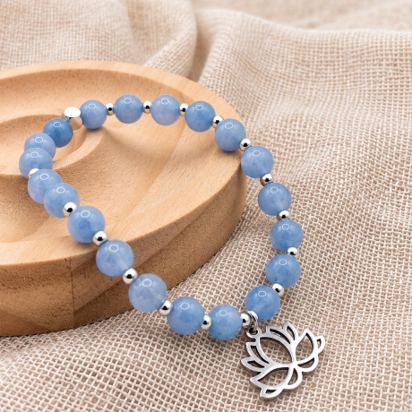 Rosenquarz Armband | Edelsteinarmband mit Lotus | Geschenk Frauen