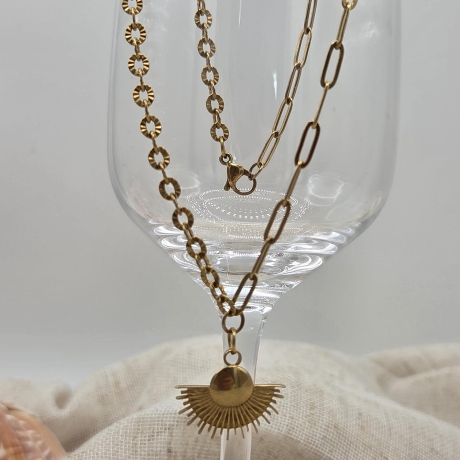 Halskette in Gold oder Silber Halbe Sonne, Edelstahl Gliederkette
