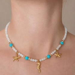 Halskette Türkis | gold silber | Seepferdchen | Seestern Anhänger