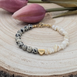 Armband - Edelstein Schmuck - Dalmatiner Jaspis und Muschelstein
