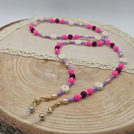 Brillenkette – Süßwasserperlen Chalcedon Lavastein, Glasses Chain