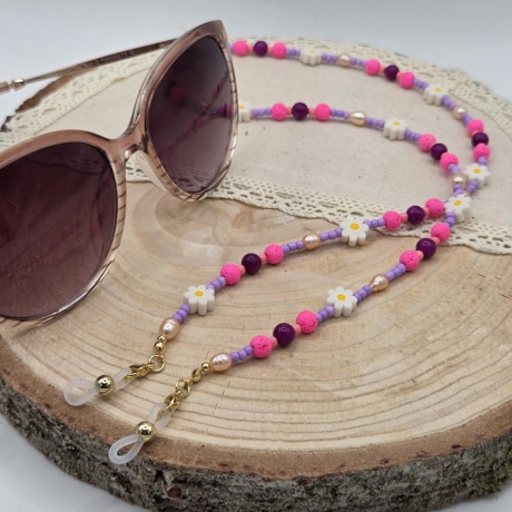 Brillenkette – Süßwasserperlen Chalcedon Lavastein, Glasses Chain