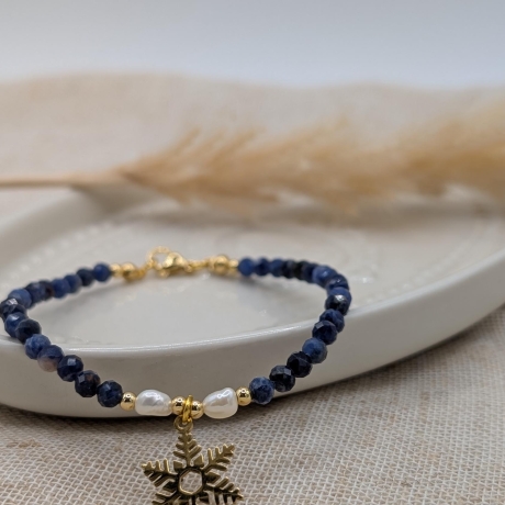 Armband – Edelsteinarmband Lapis Lazuli & Süßwasserperlen