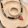 Halskette Herz Anhänger – Obsidian | Dalmatiner Jaspis | gold 