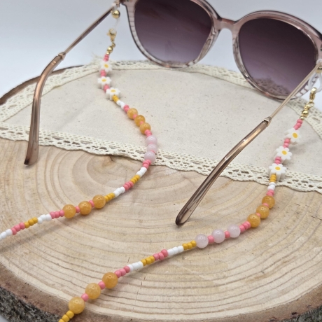Brillenkette Boho – Rosenquarz & Chalcedon | Glasses Chain Sommer