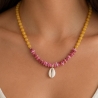 Halskette Seelenstrand – Chalcedon & Muschel Halskette rosa gelb