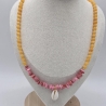 Halskette Seelenstrand – Chalcedon & Muschel Halskette rosa gelb