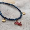 Halskette Perlenkette Tigerauge blau, Krebs Anhänger & Muscheln