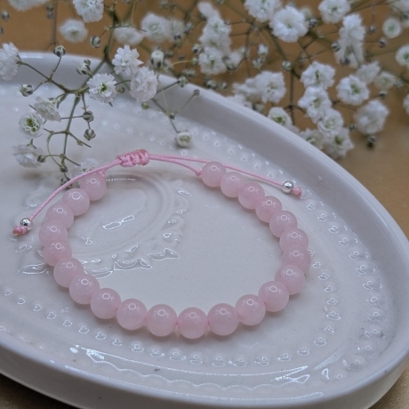 Armband Rosenquarz - Perlenarmband Edelstein Schmuck, verstellbar