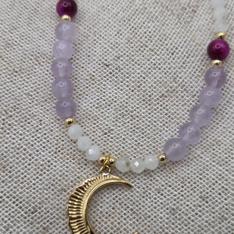 Kette Sichelmond – Edelstein Halskette Damen – Jade Tigerauge
