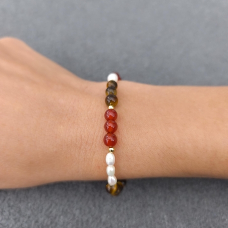 Armband – Karneol, Tigerauge & Süßwasserperlen – Perlenarmband