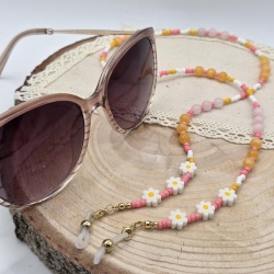 Brillenkette Boho – Rosenquarz & Chalcedon | Glasses Chain Sommer