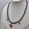 Halskette Perlenkette Tigerauge blau, Krebs Anhänger & Muscheln