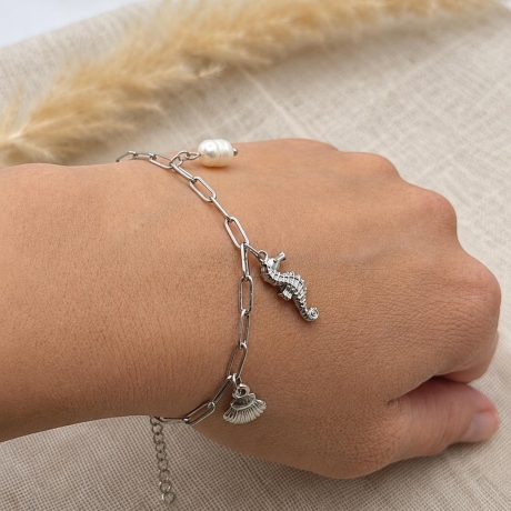 Armband Gold Silber | Seestern Muschel Seepferd Perle | Charms