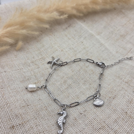 Armband Gold Silber | Seestern Muschel Seepferd Perle | Charms
