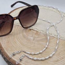 Brillenkette mit Süßwasserperlen & weißer Jade | Glasses Chain
