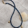 Halskette Perlenkette Tigerauge blau, Krebs Anhänger & Muscheln