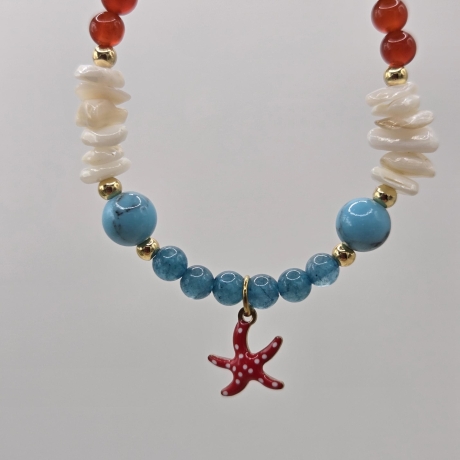 Armband mit Seestern | roter Achat | Apatit | Türkis | Perlen