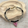 Edelstein Armband mit Herzanhänger | Dalmatiner Jaspis & Obsidian