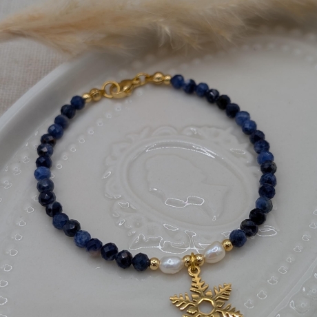 Armband – Edelsteinarmband Lapis Lazuli & Süßwasserperlen