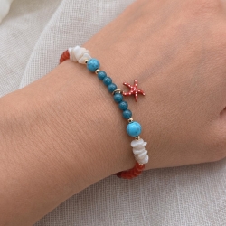 Armband mit Seestern | roter Achat | Apatit | Türkis | Perlen