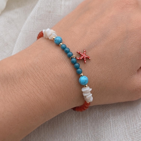Armband mit Seestern | roter Achat | Apatit | Türkis | Perlen