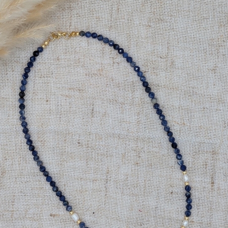 Halskette Lapislazuli - Edelstein Schmuck, Perlenhalskette Damen