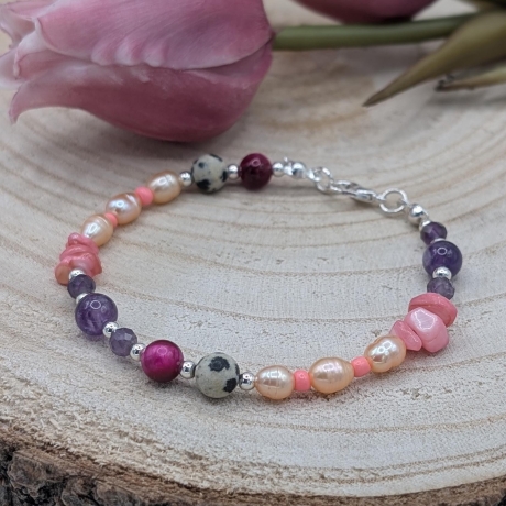 Armband - Perlenarmband - Dalmatiner Jaspis, Tigerauge & Amethyst