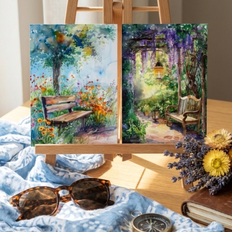 Garten Kunstkarten Set 4er Sommeridyll, Aquarell 